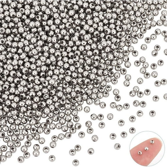 2000pcs 3mm Tiny Round Loose Beads Stainless Steel Metal Beads 1mm Hole Metal Beads Spacers Finding for DIY Jewelry Making Stainless Steel Color