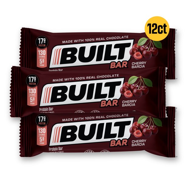BUILT Bar Protein Bar, Gluten Free, Low Sugar, Cherry Barcia, 12 Ct Box