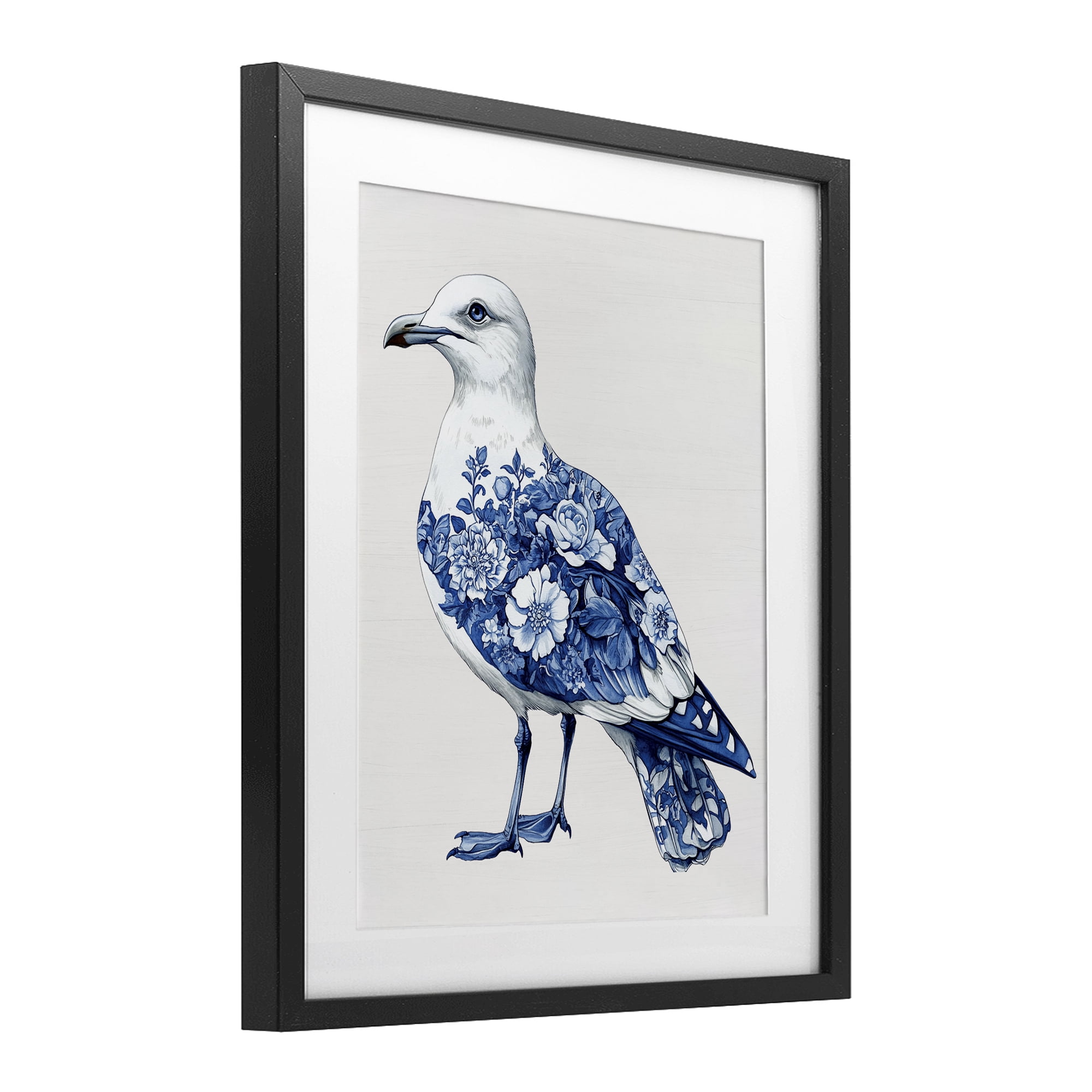 Funky Toile Seagull Black Framed Print Under Glass, design by Lettered and Lined