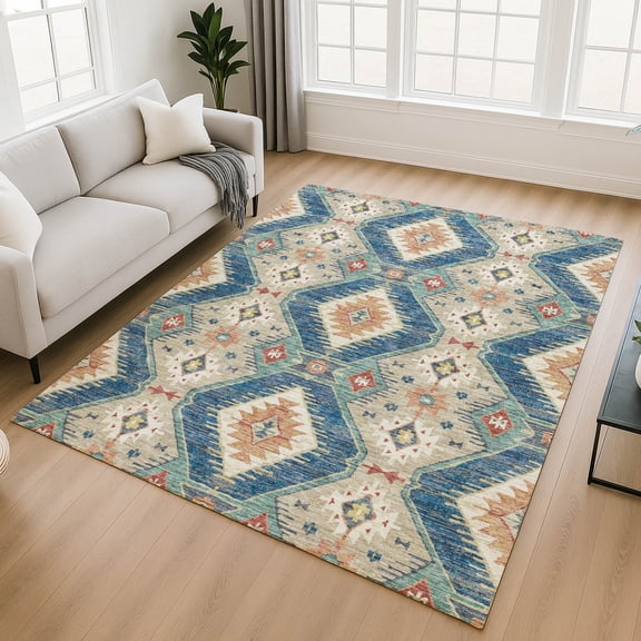 Addison Rugs Mayfield Premium Machine Washable Transitional Moroccan Navy Rectangle Rug, 10' x 14'