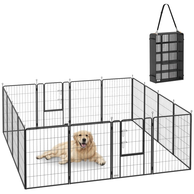 PawHut Dog Playpen, 16 Panels Dog Fence w/ Straps, 39" H, for Large Dogs