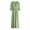 thumbnail image 7 of HADST Women's Collared V-Neck Puffed-Sleeve Maxi Dress, 3/4 Sleeves High-Waisted Pleated A-Line, 7 of 7