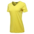 thumbnail image 2 of A2Y Women's Basic Solid Premium Cotton Short Sleeve V-neck T Shirt Tee Tops Yellow XL, 2 of 3