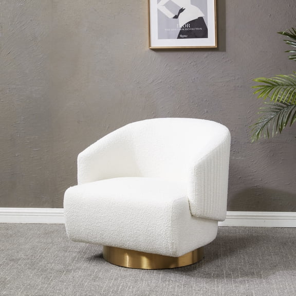 SAFAVIEH Couture Pollyanne Modern Boucle Solid Swivel Accent Chair, Ivory/Gold