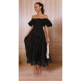 thumbnail image 6 of Women'S Puffy Short Sleeve Square Neck Smocked Tiered A Line Maxi Long Dresses Black M, 6 of 9