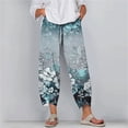 thumbnail image 2 of QATAINLAV Womens Plus Size Crop Pant 2025 Summer Linen Petal Hem Capri Pants Beach Vacation Clothes Floral Printed Casual Elastic Waist Capris Multicolor XXXXXL Birthday Gifts, 2 of 6
