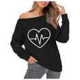 thumbnail image 2 of jobturf Sweatshirt for Women Off The Shoulder Crewneck Long Sleeve Pullover Tops Comfy Soft Fall Trendy Heart Printed Hoodies, 2 of 4