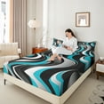thumbnail image 4 of Manfei Cyan Stripes Full Size Sheets for Adult, Abstract Ombre Bed Sheets, Chic Geometric Sheet Sets, Super Cozy Room Decor, 4-Piece, 4 of 7