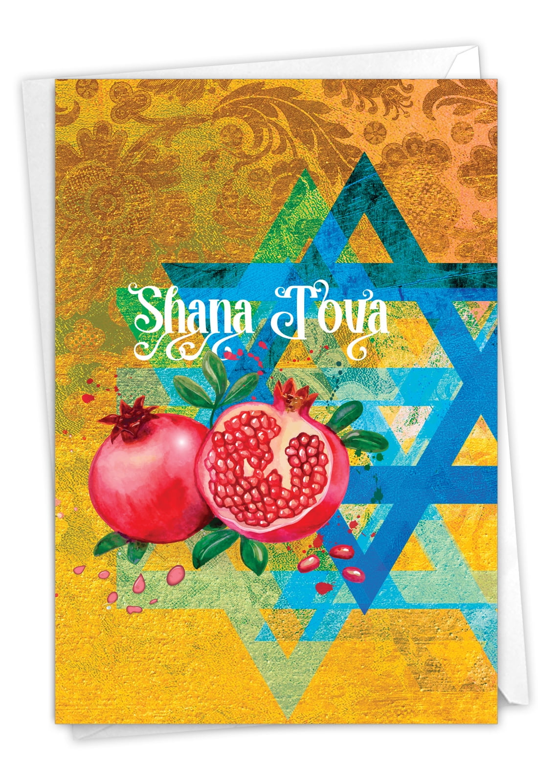 1 Rosh Hashanah Card with Envelope Greetings Star and Pomegranates