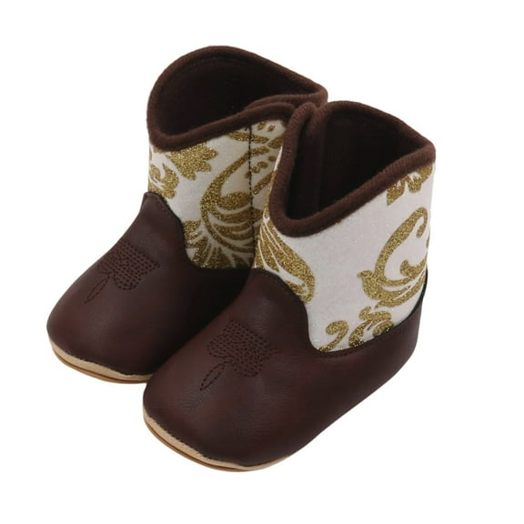 MEZZALL Child Leather Western Boots Cowboy Bootie Soft Sole Non- Crib Outdoor Solid Color Shoes Baby Toddler Girls Boys Breathable Footwear