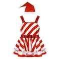 thumbnail image 3 of TiaoBug Kids Girls Chritsmas Candy Cane Costume Sequins Sleeveless Striped Figure Skating Tutu Dress Red 4, 3 of 7
