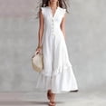 thumbnail image 2 of LNWUY Women's Summer V Neck Boho Maxi Dress Cap Sleeve Button Down Ruffle Layered Wedding Guest Flowy Long Dresses White S, 2 of 8