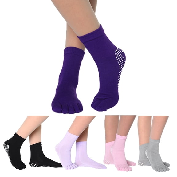 5 Pairs Yoga Socks of Five Finger with Grips,Full Toe Yoga Socks for Woman,Anti-Skid and Non-slip Socks for Pilates, Barre,Dance