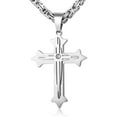 thumbnail image 2 of Mens Stainless Steel Cross Pendant Necklace 5mm Byzantine Link Chain Religions Jewelry, 2 of 4