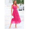 thumbnail image 3 of Vestido PRETTYGARDEN Midi Sin Mangas con Fruncido Rojo Rosa XL, 3 of 7
