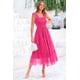 thumbnail image 3 of Vestido PRETTYGARDEN Midi Rojo Rosa Sin Mangas con Fruncido y Tul Talla S, 3 of 7