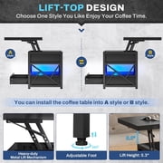 40 Lift Top Coffee Table, 4 in 1 Coffee Tables with Storage for Living Room, Small Farmhouse Coffee Table with 2 Drawers & LED Light for Dining Reception Room, Black