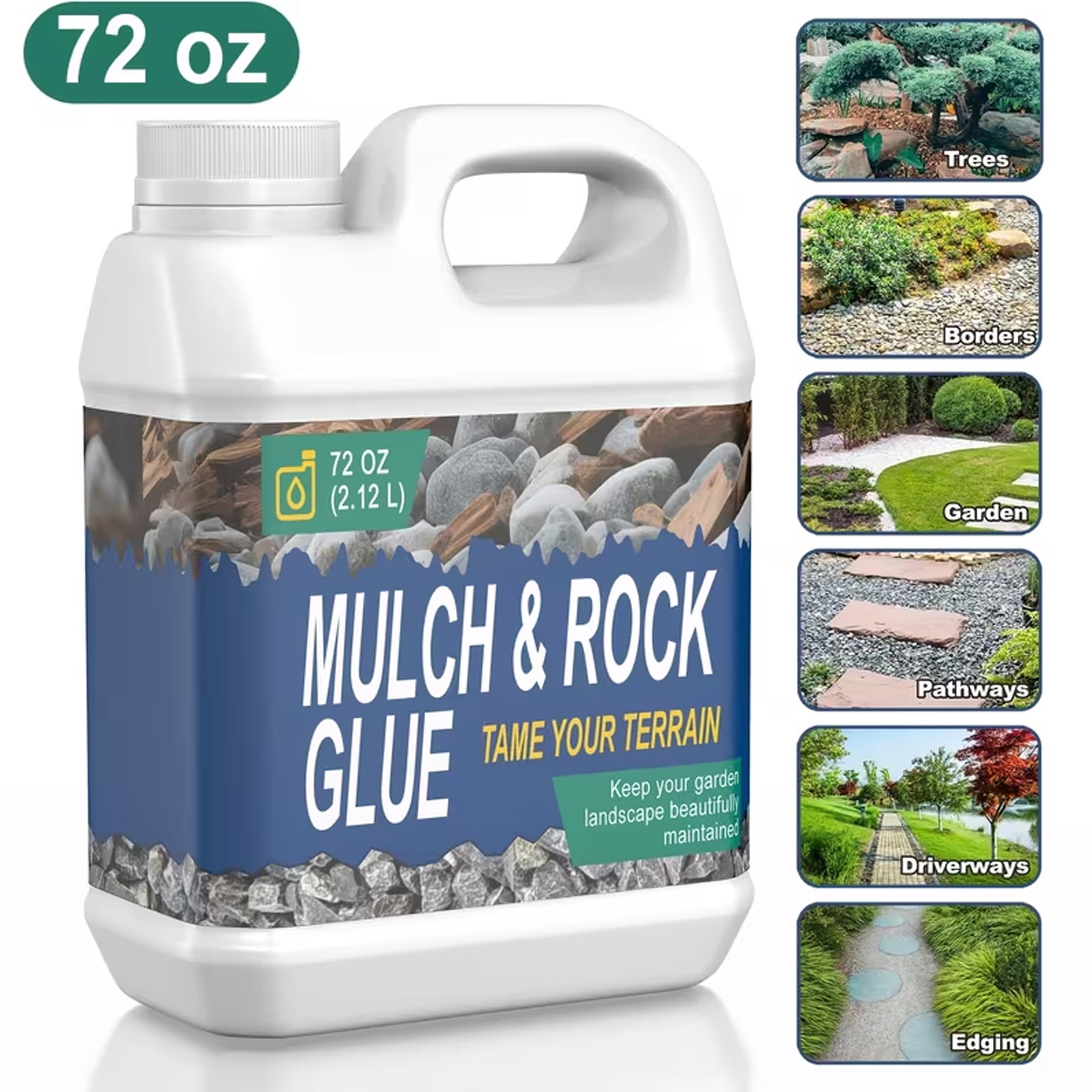 Mulch Glue 36OZ, covering adhesive for bonding stones, views, gardens, gravel, stones, leaves, bark, garden paths