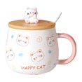 thumbnail image 1 of Linda taza de gato con tapa, regalo, taza de café de cerámica de 400 ml con cuchara y posavasos, taza de café, té, cacao de Navidad, dulce regalo de cumpleaños para novia., 1 of 5