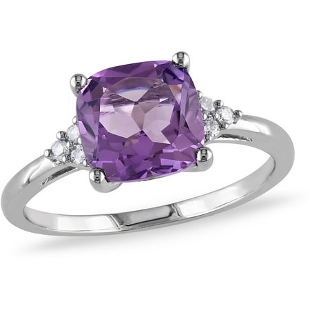 1-3/4 Carat T.G.W. Cushion-Cut Amethyst and Diamond-Accent 10kt White Gold Cocktail Ring