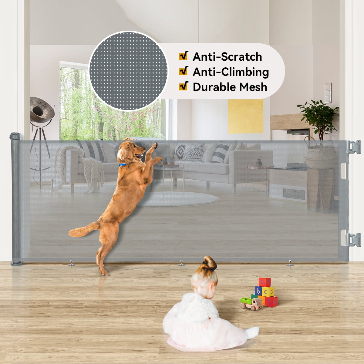 Retractable Pet Gate, Domipet 120" Extra Wide ABS Expandable for Livingroom Outdoor, Gray