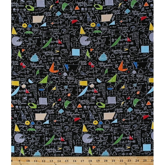 Cotton Math Equations Numbers Theory Trigonometry Science Cotton Fabric Print by the Yard Samarra C1425 Black