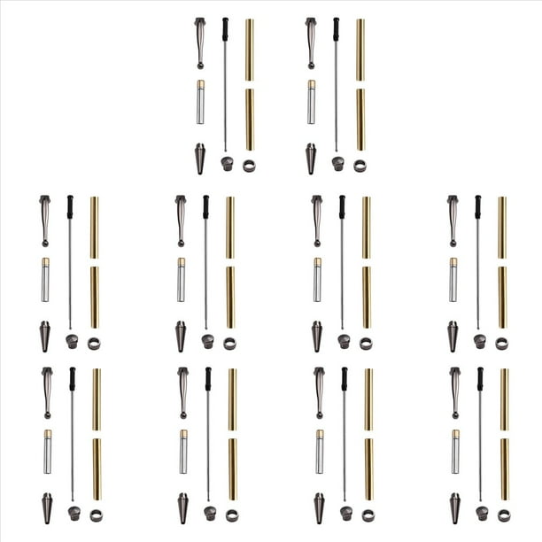 Juego de 10 Bolígrafos Finos de 7 mm con Recambios, Colores Surtidos, Suministros para Torno de Madera para Manualidades, Regalos, Color Negro.
