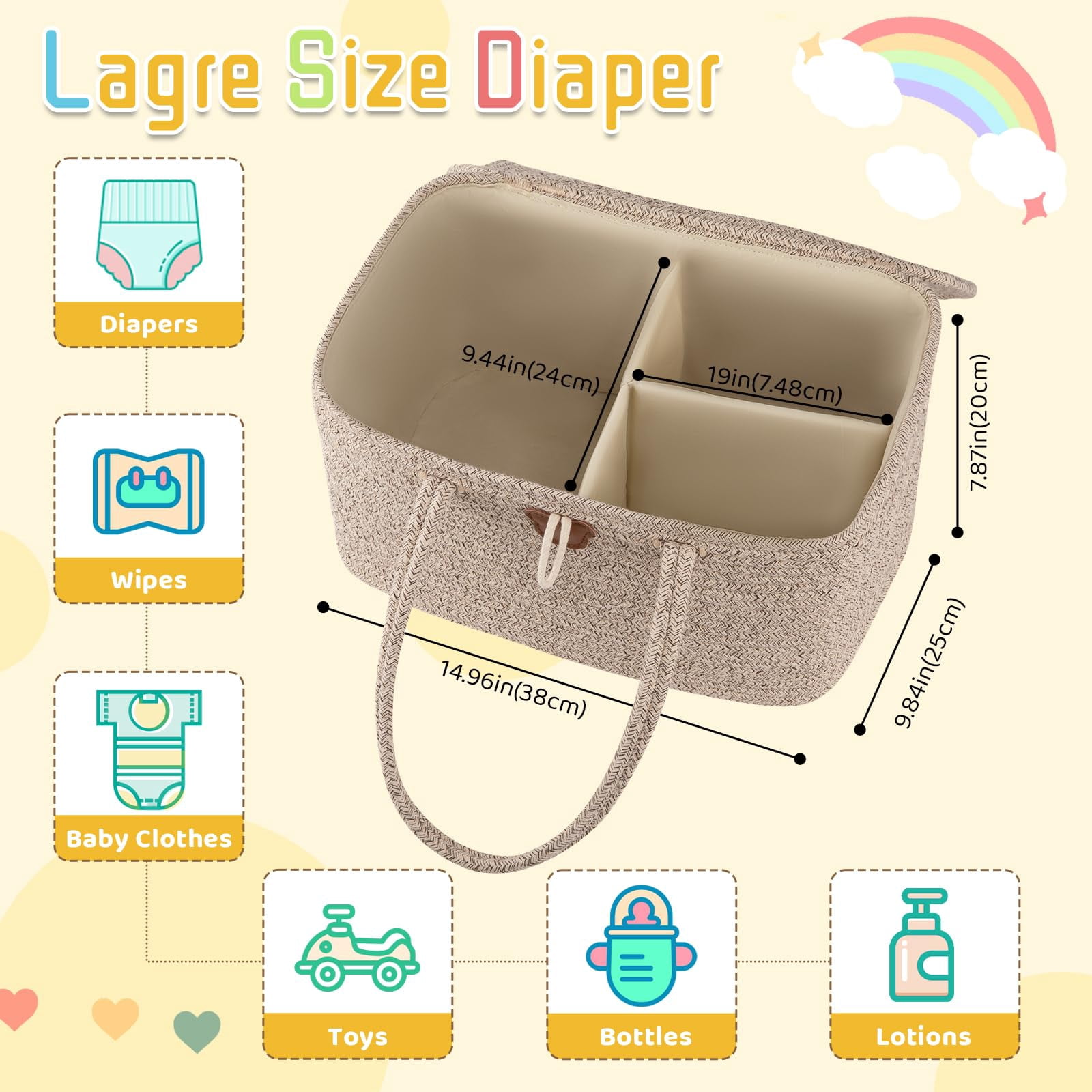 DIY.STORE Large Diaper Caddy Organizer for Baby, Portable Baby Basket with Handles, Baby Gift Basket for Newborn, Diaper Organizer for Changing Table and Car- Brown