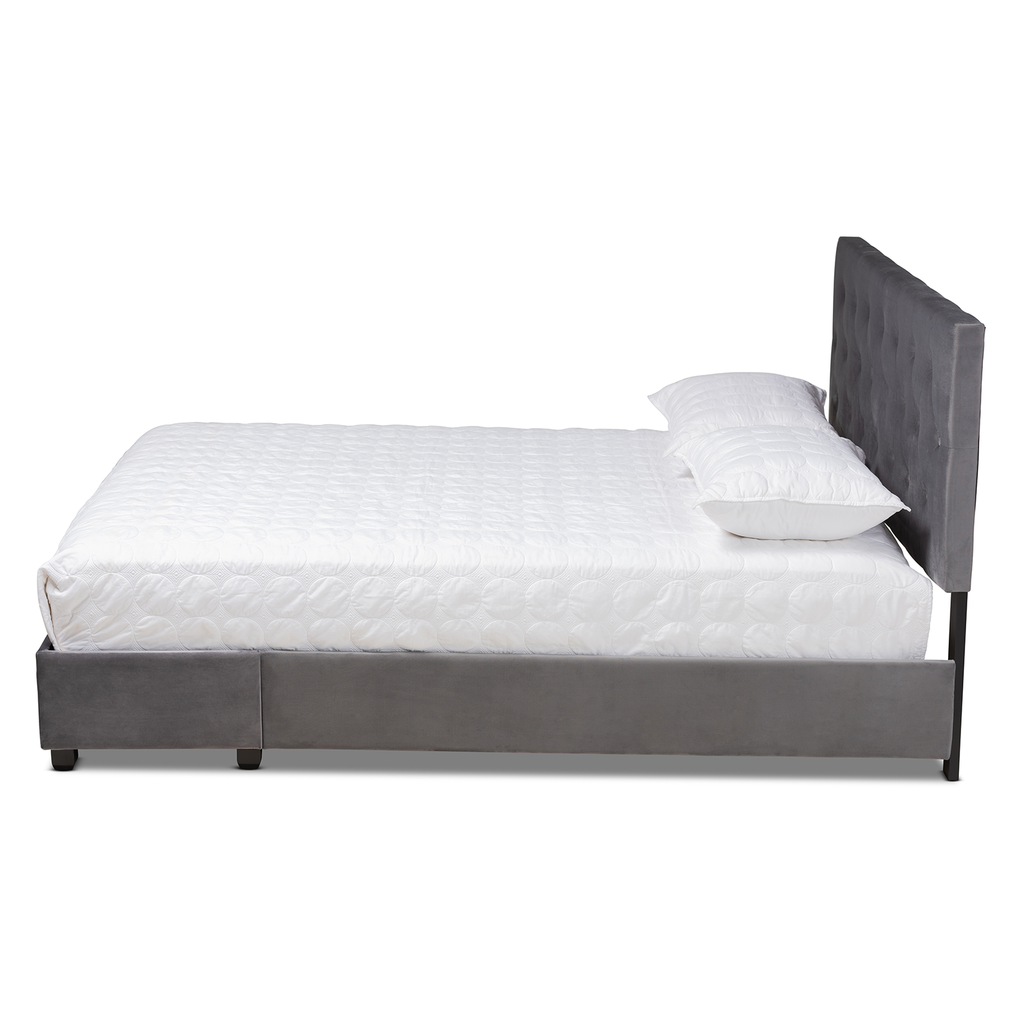 Baxton Studio Caronia Modern and Contemporary Grey Velvet Fabric Upholstered 2-Drawer King Size Platform Storage Bed