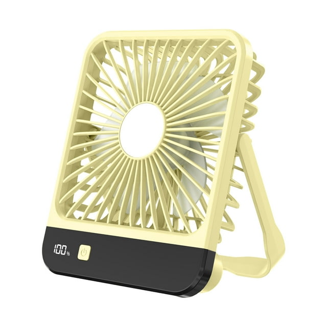 Yellow Usb Rechargeable Folding Desktop Fan Long Life Home Use Silent High Wind Output Portable Efficient Cooling Device Compact Design Efficient
