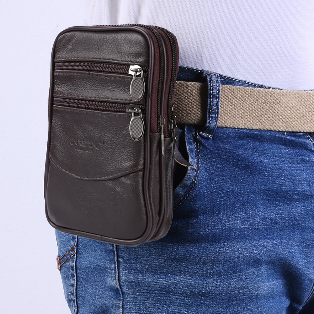 Men Vintage Leather Waist Bag Cell Phone Holder Belt Fanny Pack Purse Bag Wallet 