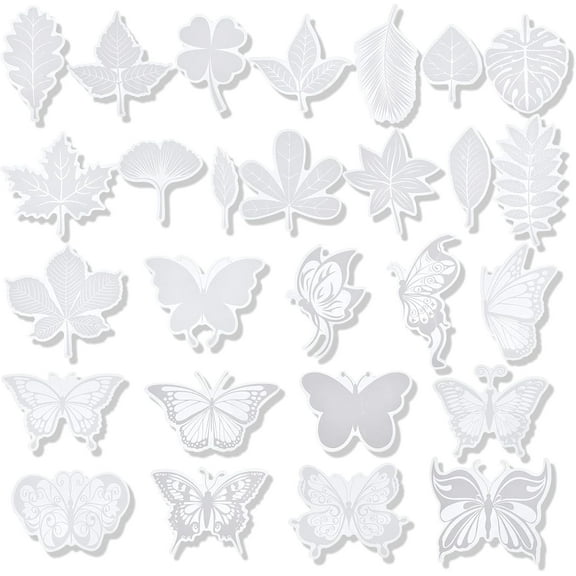 2 Sets 28PCS Large Anti-Collision Window Clings Transparent Leaf Glass Stickers Butterfly Translucent Alert Bird Window Decals Removable for Glass Window Sliding Doors to Prevent Bird
