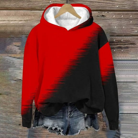 Xcmzpl Women's Hoodies Basic Color Block Hooded Sweatshirt Fashion Pullover Tops Tunic Long Sleeve T-shirts Fall Clothes