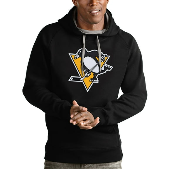 Men's Antigua Black Pittsburgh Penguins Logo Victory Pullover Hoodie