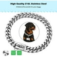 thumbnail image 3 of Gold Dog Chain Collar with Secure Buckle with Ice-Out Cubic Zirconia Stones 33K Metal Stainles Steel Cuban Link Chain Strong Heavy Duty Walking Training Chain Collar for Medium Large Dogs - Silver, 3 of 6