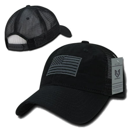 Black USA US American Flag United States America Polo Trucker Baseball Hat Cap