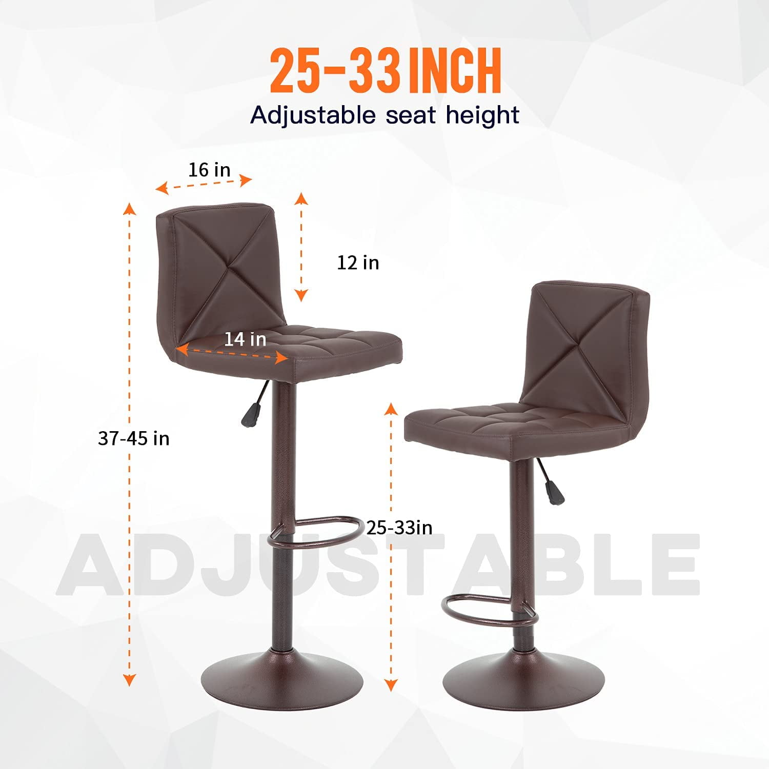 FDW Bar Stools Set of 2 Counter Height Swivel Stool PU Leather Modern Height Adjustable Swivel Barstools Hydraulic Chair Bar Stools,Brown