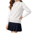 thumbnail image 2 of OGLCCG Girls Sweater Vest V Neck Knitted School Uniform Vest for Kids Casual Sleeveless Preppy Pullover Waistcoat(White,9 Years), 2 of 8