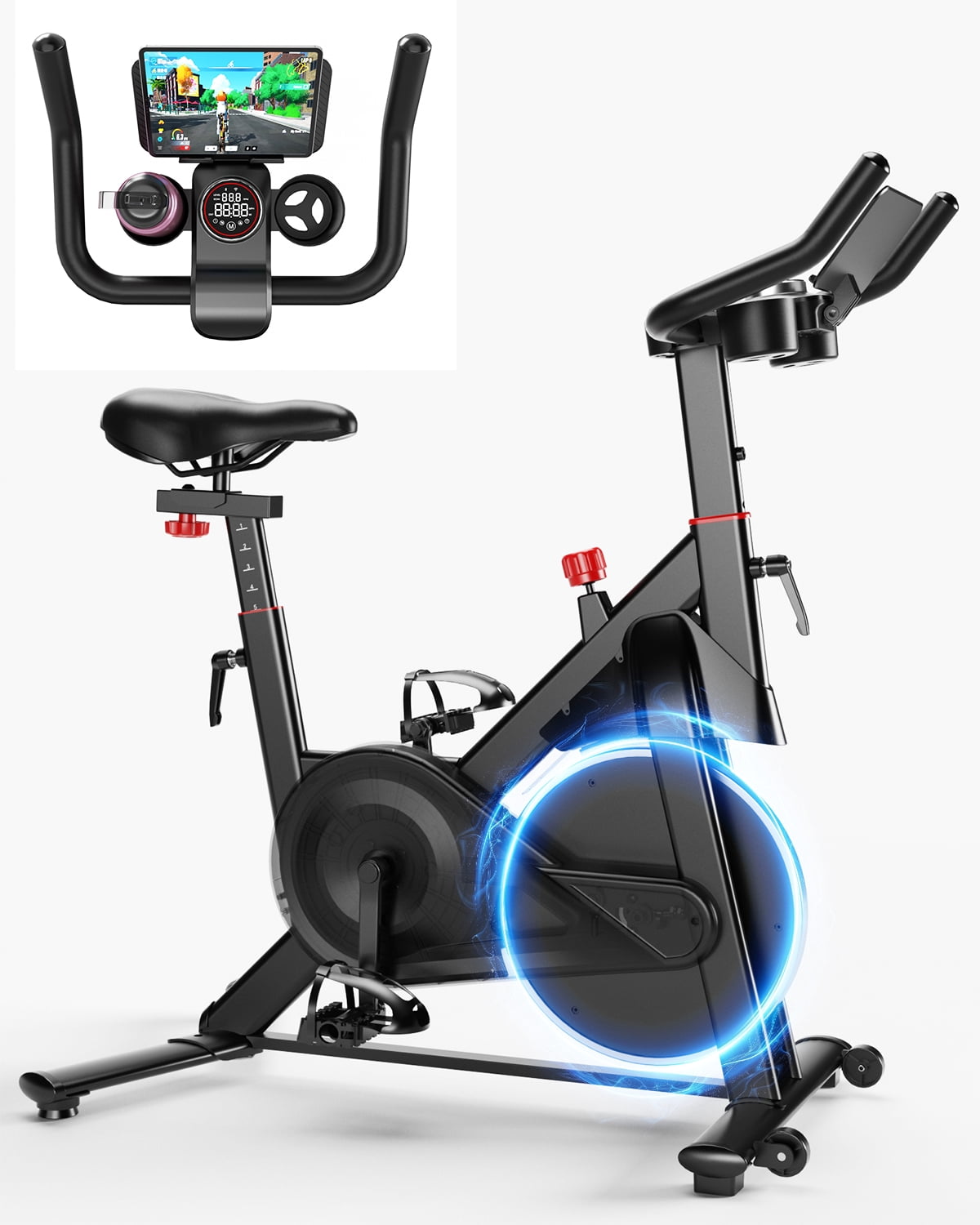 Superun Exercise Bike, Stationary Bikes for Home with Brake Pad, Low Noise  Bike with 300LBS Weight Capacity, Indoor Cycling for Home Gym with Pad Mount LCD Monitor and Cup Holder