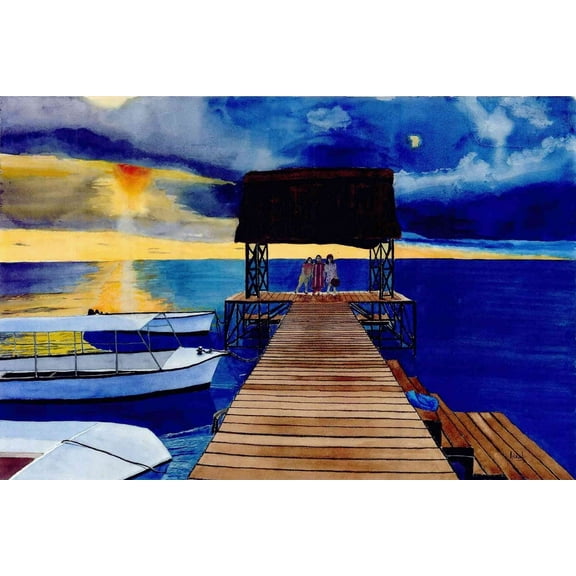 Sunset at the Pier, Own Composition, Watercolour on Paper.