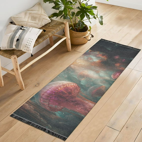 Yayeee Runner Rug for Bedroom 2'x6' Machine Washable Hallway Non Slip Mat, Psychedelic Forest