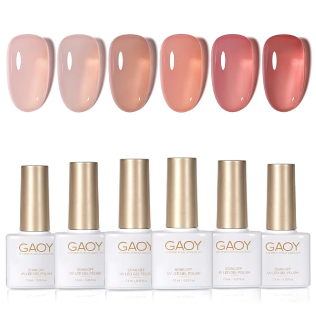 Set de esmaltes de uñas GAOY Jelly Nude Gel, 6 colores, 7,3 ml, luz UV