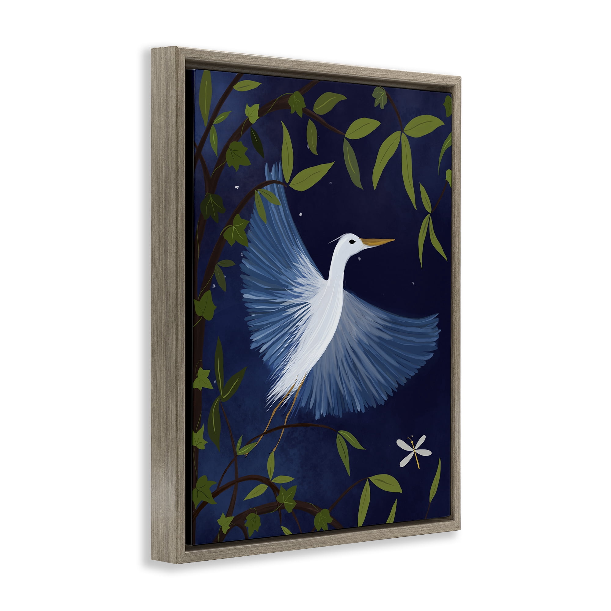 Stupell Industries Heron in Night Forest Animals Painting Brown Floater Framed Canvas Art Print Wall Art, 17 x 21
