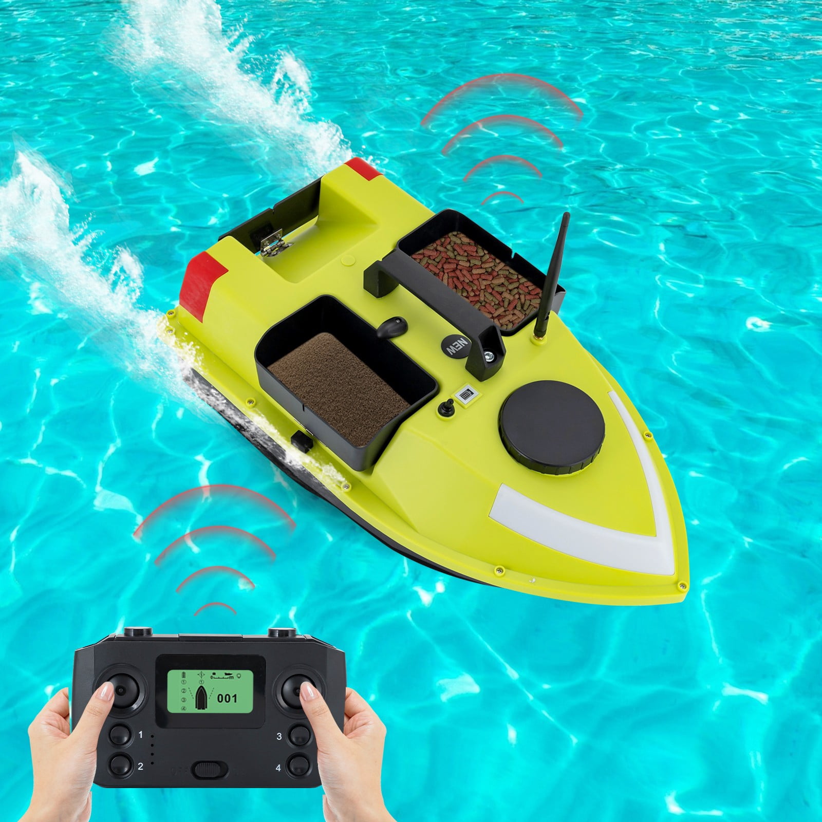 ToppiJoy 52W 5.91ft/s Fishing Boat Long-Distance Control, Fishing Bait Boat with Dual 5200mAh Battery and LCD for Lake/Ocean Angling (Green A)
