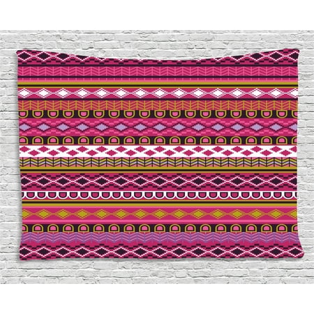 Pink Tapestry, Traditional African Motifs and Borders Ethnic Tribal Accents Vintage Native Folk Art, Wall Hanging for Bedroom Living Room Dorm Decor, 60W X 40L Inches, Multicolor, by