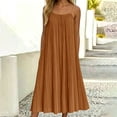 thumbnail image 2 of Ygbgbb Women's Spaghetti Strap Pleated Maxi Dress, Flowy Sundress, Pleated Design Lightweight Dress for Beach & Vacation Orange XL, 2 of 8
