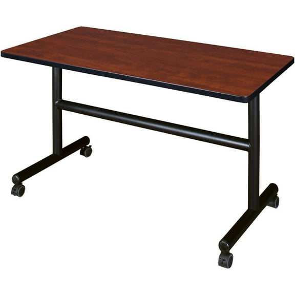 HomeStock Renaissance Rhapsody 48" Flip Top Mobile Training Table in Cherry, Adjustable and Foldable Office Conference Table with Wheels for Meeting Rooms and Classrooms