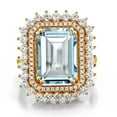 thumbnail image 2 of Gem Stone King 7.24 Ct Octagon Sky Blue Simulated Aquamarine 18K Yellow Gold Plated Silver Ring, 2 of 5