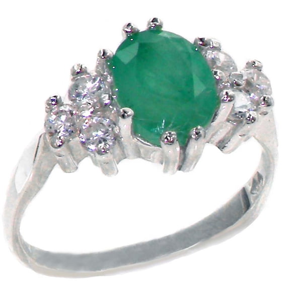 LBG 925 Sterling Silver Natural Emerald and Diamond Womens Cluster Ring (0.3 cttw, H-I Color, I2-I3 Clarity)