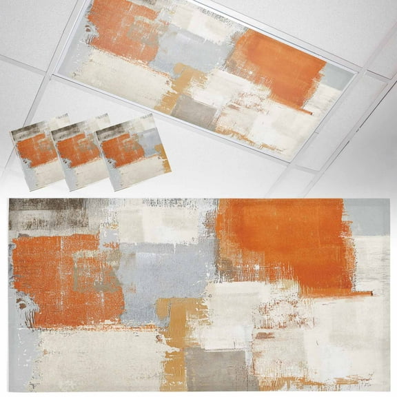 3 Pack Magnetic Fluorescent Light Covers, 2x4 Ft, Orange Grey Abstract Modern Graffiti Brush Art Magnetic Light Covers for Ceiling Lights Classroom Office Home Decor